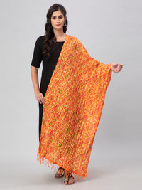 Orange Printed Silk Blend Dupatta