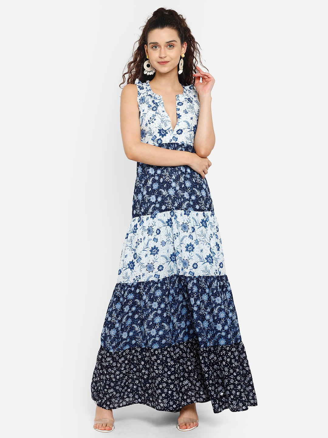 White and blue floral print maxi dress - Aditi Wasan