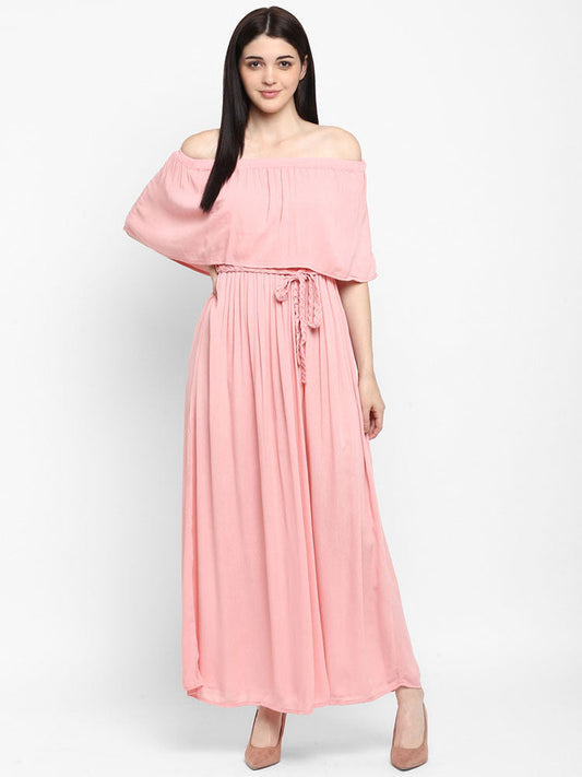 peach_off_shoulder_layered_bust_dress_with_elastic_waist