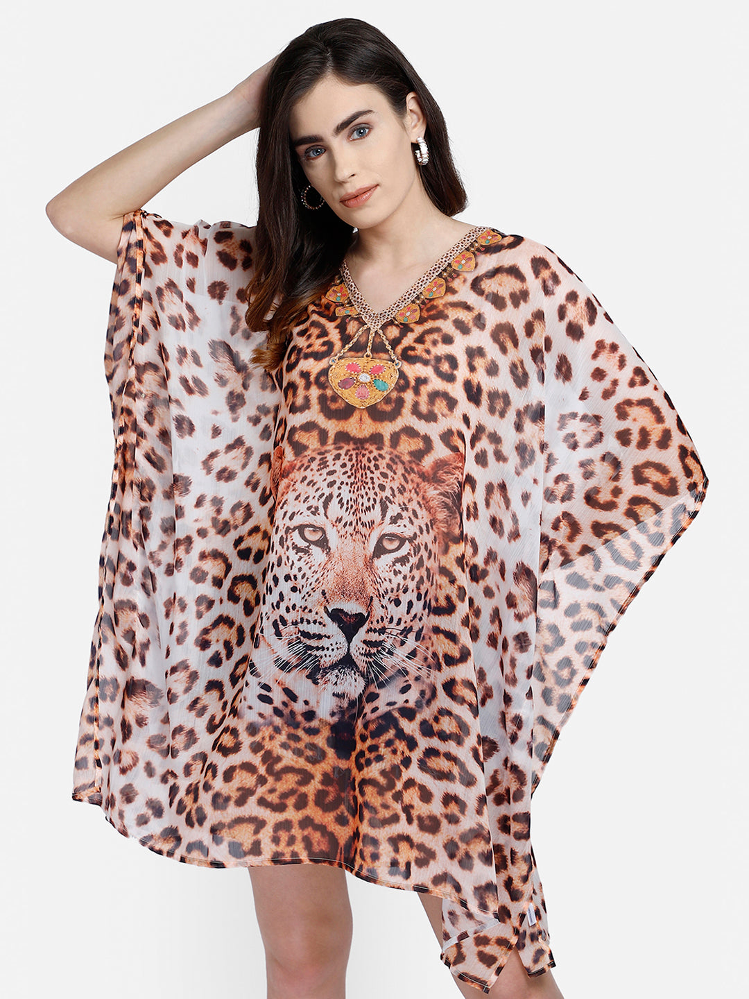 Tiger print polyester kaftan - Aditi Wasan