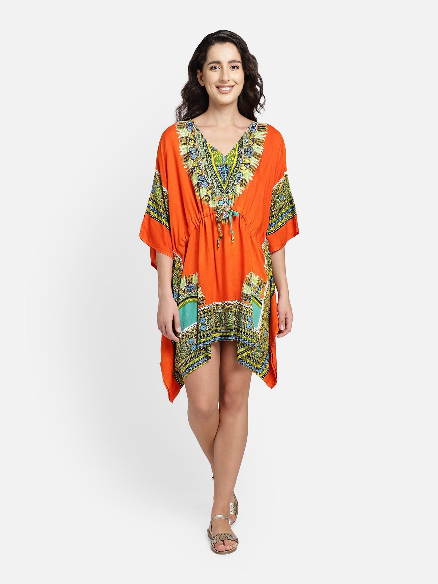 Orange printed free size kaftan Aditi Wasan