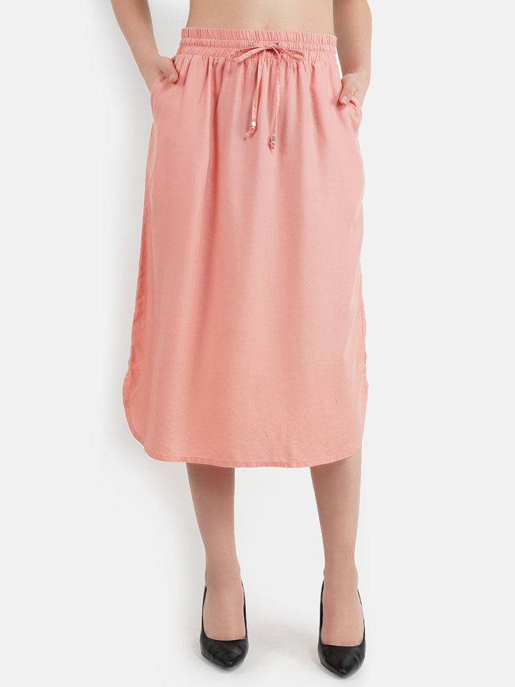 peach_curved_hem_tassele_midi_skirt