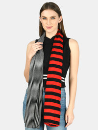 Red & white striped viscose stole - Aditi Wasan