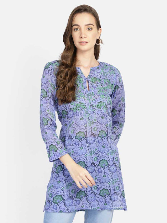 Cotton purple and green tunic dress