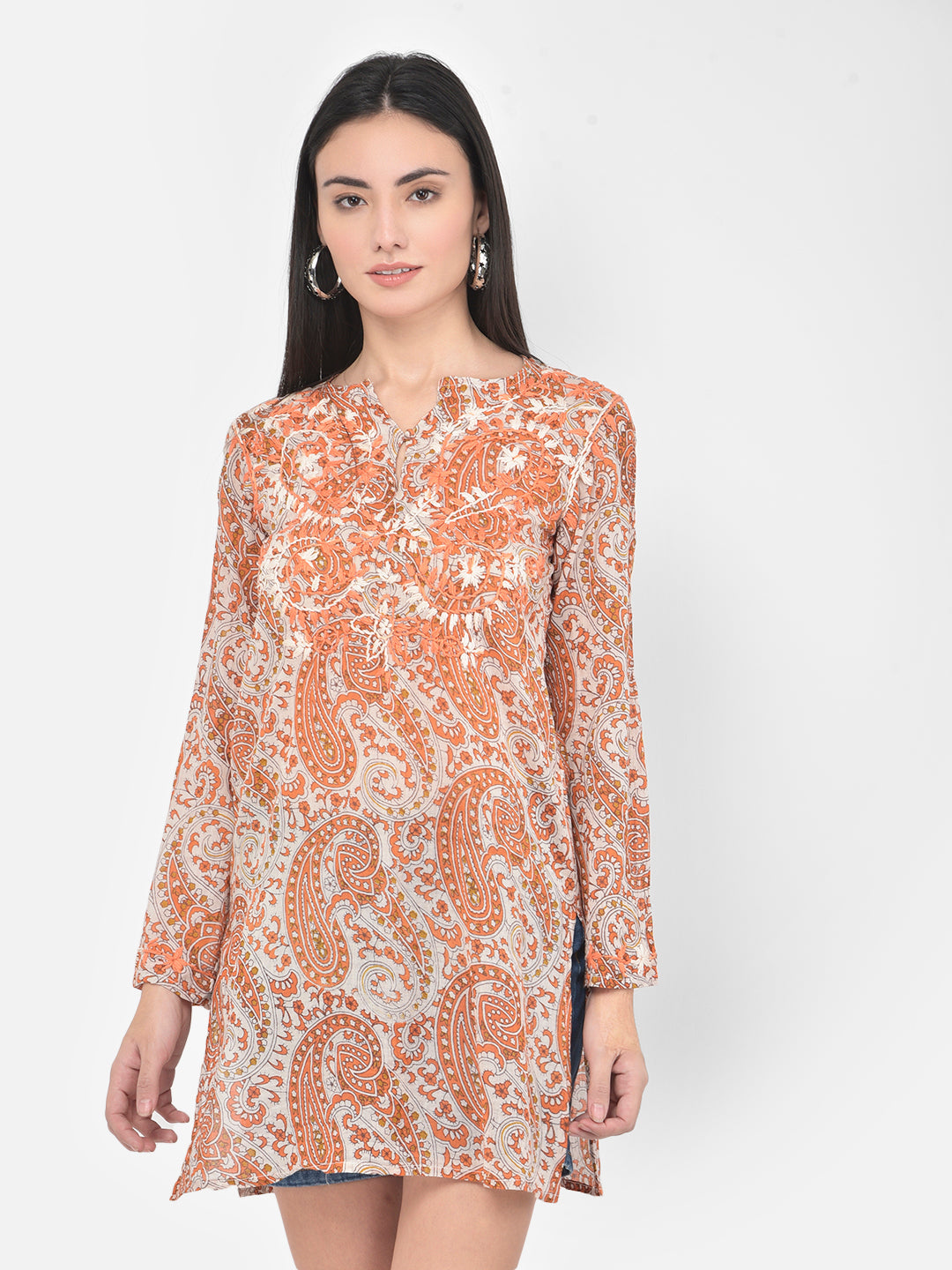 Printed and hand embroidered cotton tunic Aditi Wasan