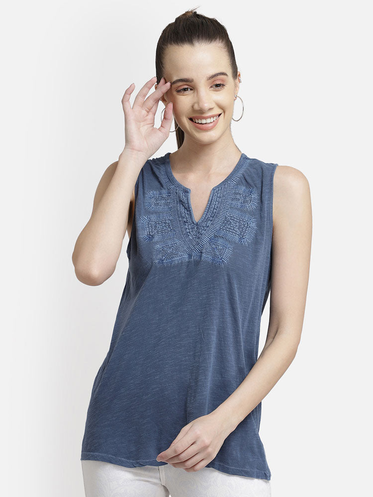 blue-embroidered-viscose-knit-casual-top