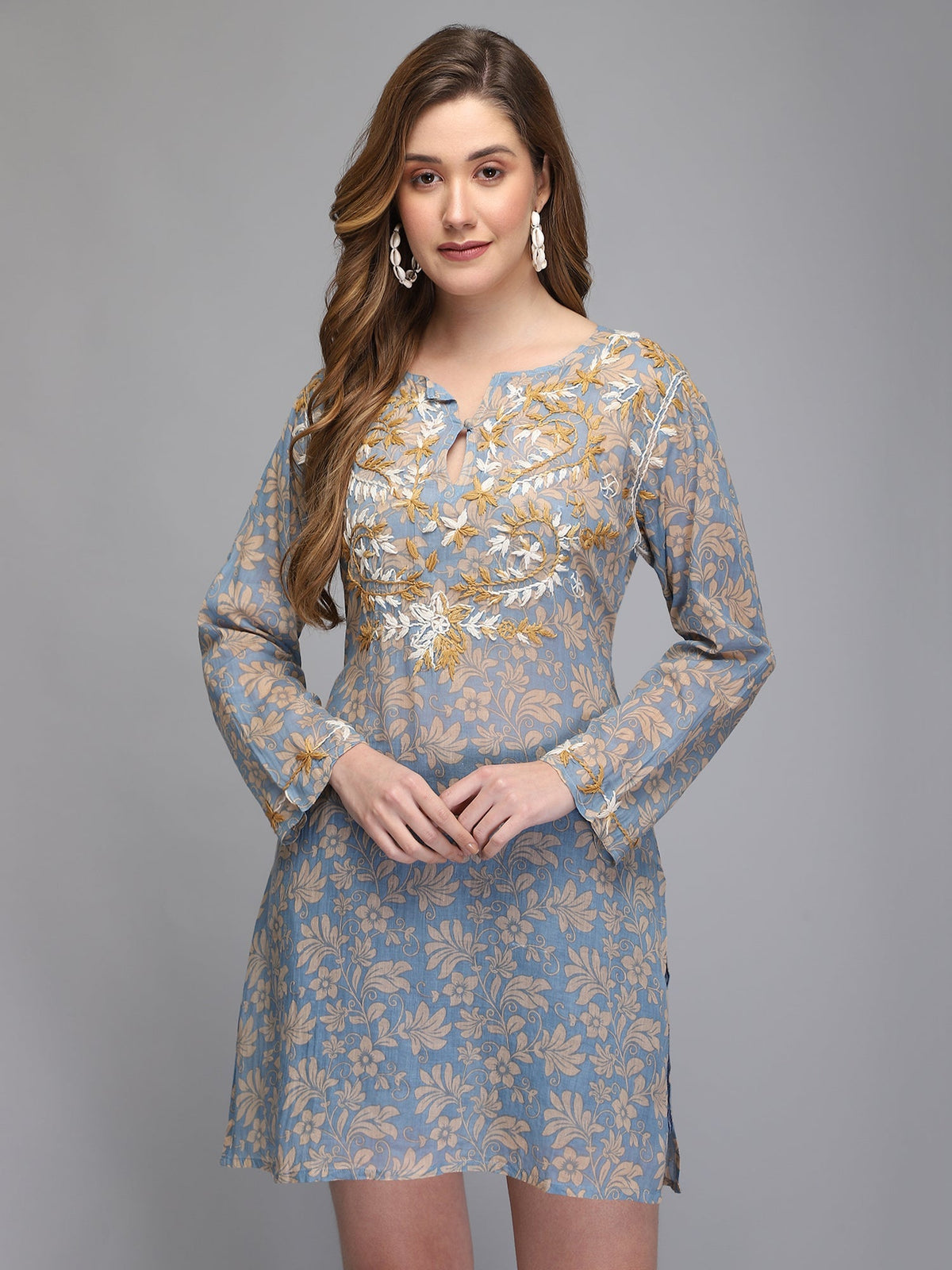 Light blue embroidered cotton tunic Aditi Wasan