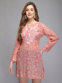 Light pink hand embroidered cotton tunic Aditi Wasan