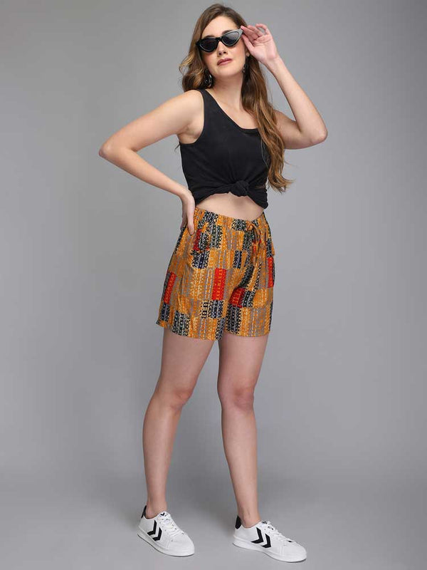 Multicolor printed rayon women shorts