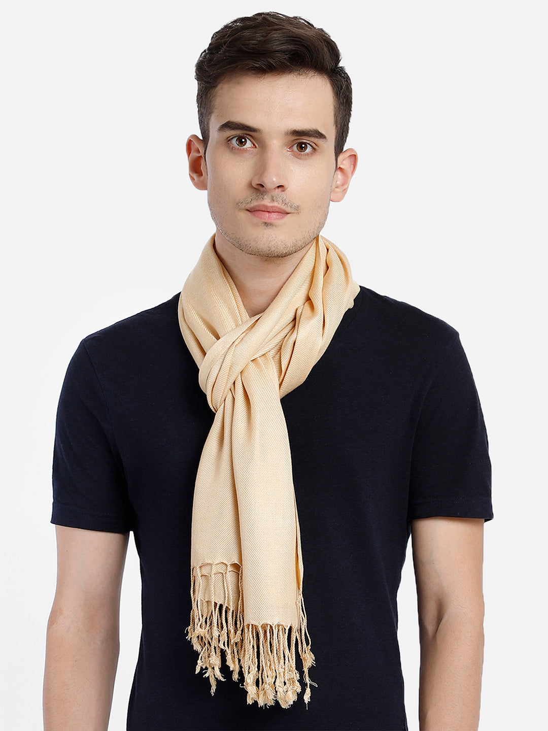 Viscose Solid Beige Stole For Men Aditi Wasan