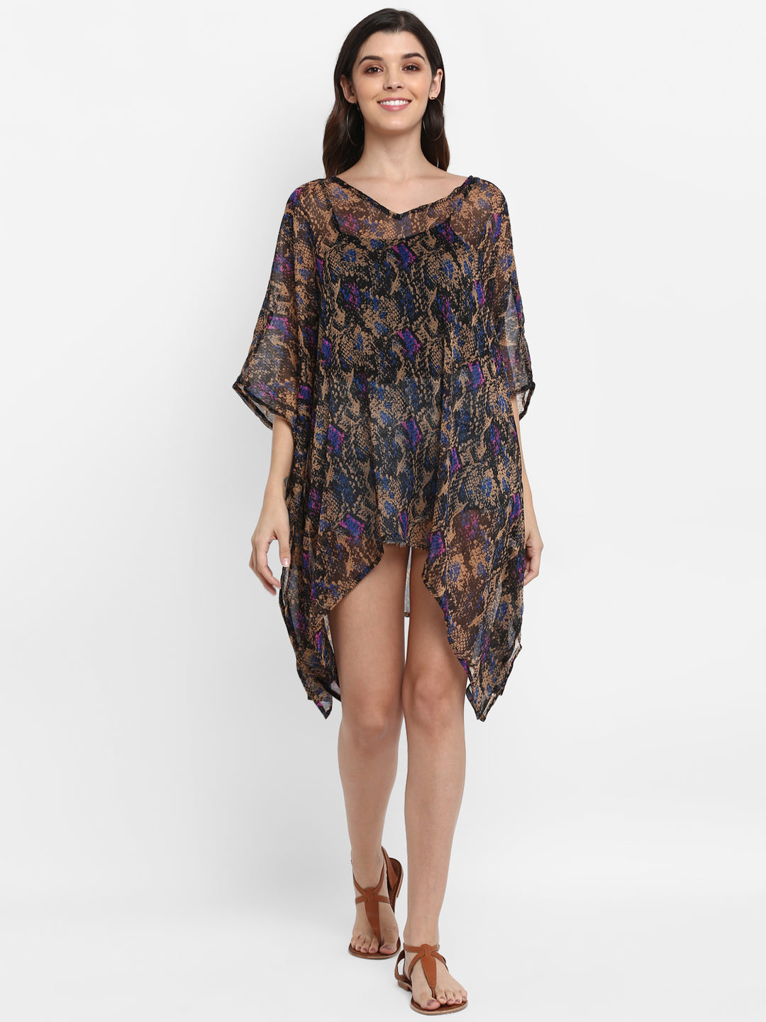 Snake Print Polyester Kaftan - Aditi Wasan