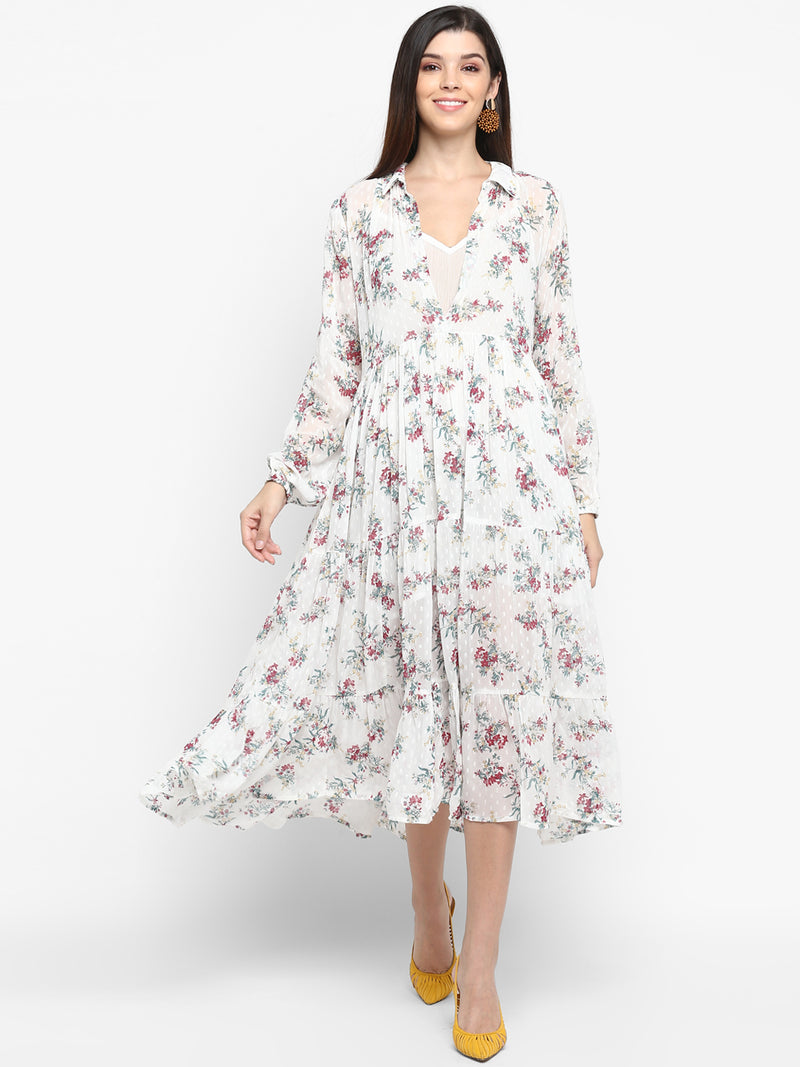 Printed Viscose Maxi White Dress - Aditi Wasan
